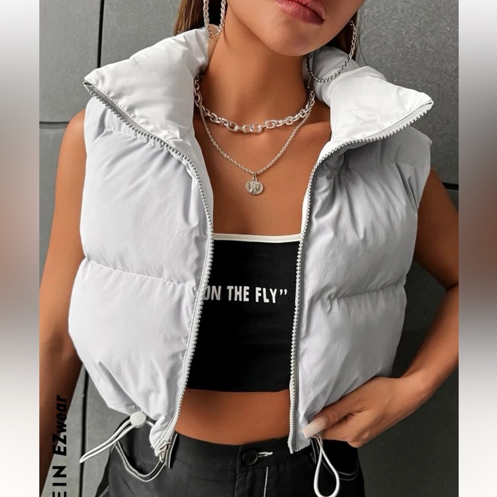 Zip up drawstring puffer vest coat